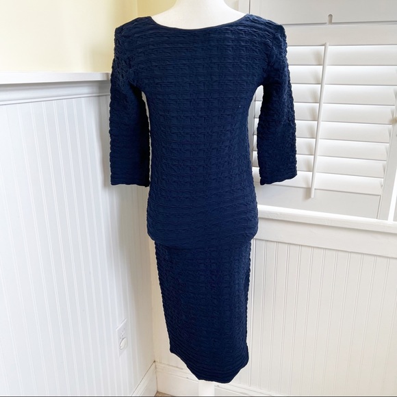 Tees by Tina Dark Ink Navy Blue Seamless Crinkle Miracle Dress Women’s One Size - Picture 4 of 5